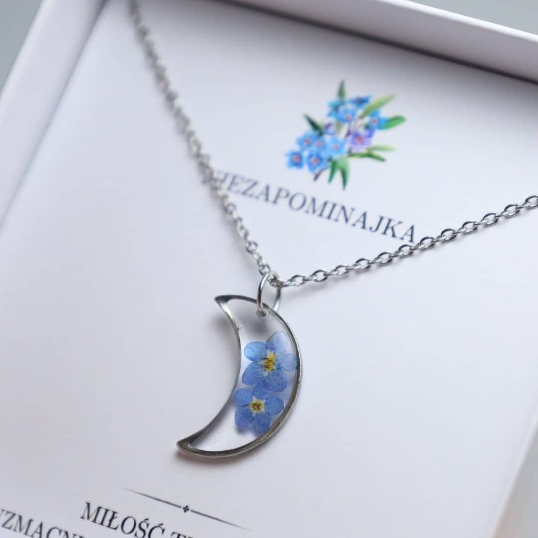 🌸🌙 Naszyjnik z Niezapominajkami luna 🌙🌸